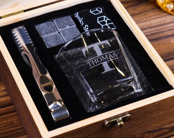 Personalized Whiskey Glass Set with Wooden Box, Groomsmen Gift, Best Man Gift, Groomsman Proposal, Boyfriend Gift, Gifts for Men