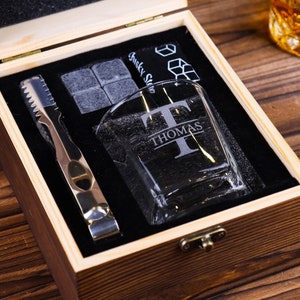 Personalized Whiskey Glass Set with Wooden Box, Groomsmen Gift, Best Man Gift, Groomsman Proposal, Boyfriend Gift, Gifts for Men image 1