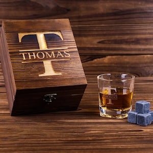 Personalized Whiskey Glass Set with Wooden Box, Groomsmen Gift, Best Man Gift, Groomsman Proposal, Boyfriend Gift, Gifts for Men Set A ( 1 Glasses )