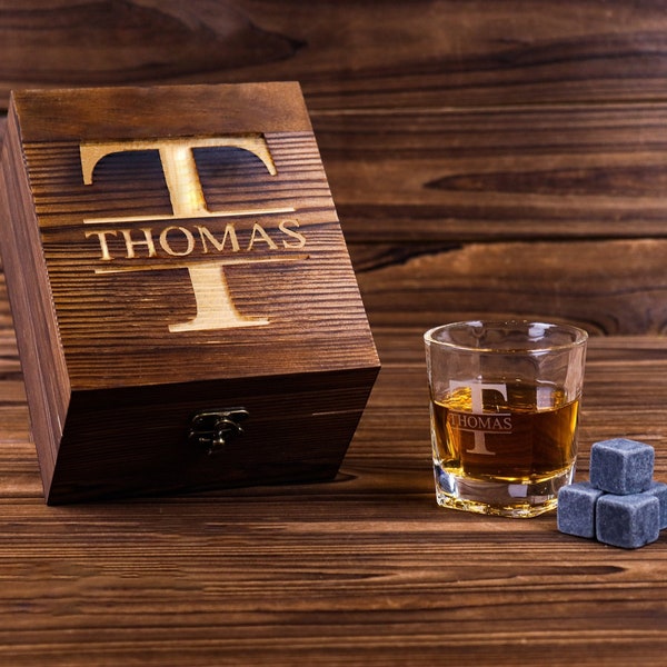 Personalized Whiskey Glass Set with Wooden Box, Groomsmen Gift, Best Man Gift, Groomsman Proposal, Boyfriend Gift, Gifts for Men