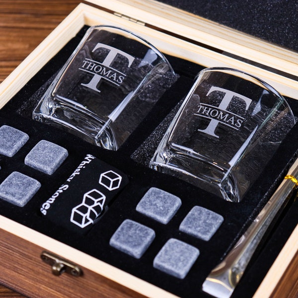 Personalized Whiskey Glass Set with Wooden Box, Groomsmen Gift, Best Man Gift, Groomsman Proposal, Boyfriend Gift, Gifts for Men