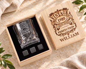 Personalised Whiskey Glass Set With Wooden Box, Groomsmen Gift, Groomsman Proposal, Boyfriend Gift,Special Gifts for Men,Wedding Party Gifts