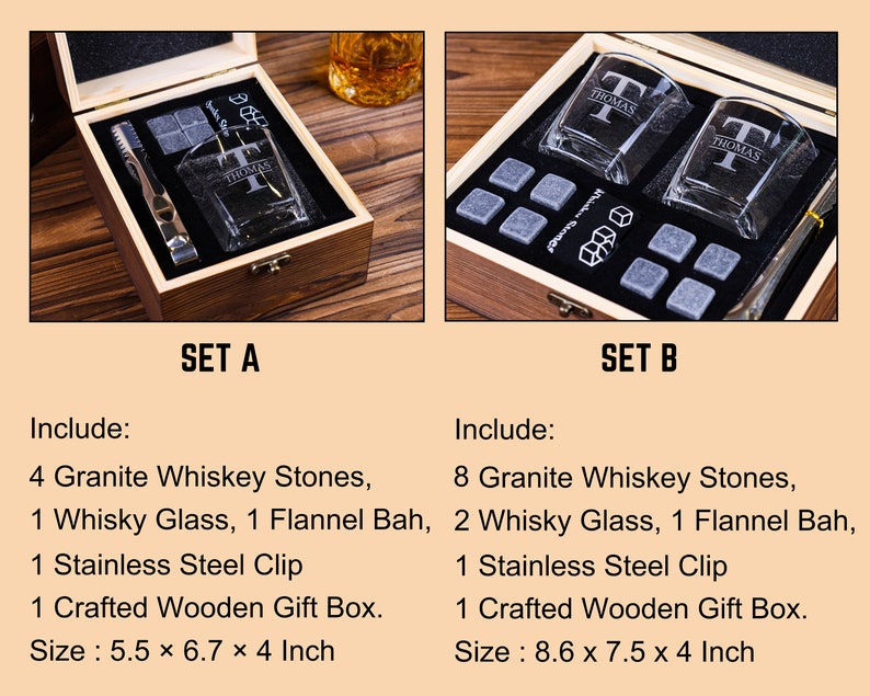 Personalized Whiskey Glass Set with Wooden Box, Groomsmen Gift, Best Man Gift, Groomsman Proposal, Boyfriend Gift, Gifts for Men zdjęcie 5