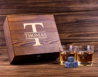 Personalized Whiskey Glass Set with Wooden Box, Groomsmen Gift, Best Man Gift, Groomsman Proposal, Boyfriend Gift, Gifts for Men