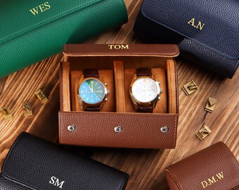 Personalized Leather Watch Box, Custom Leather Watch Case, Watch Roll for 3 Watches, Watch travel case, Gifts for Husband, Fathers day gift