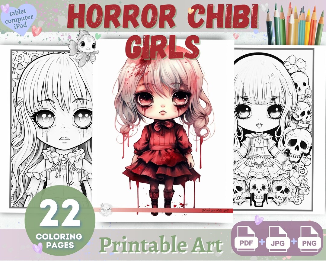 Creepy Chibi Horror Coloring Pages Instant Download Creepy - Etsy