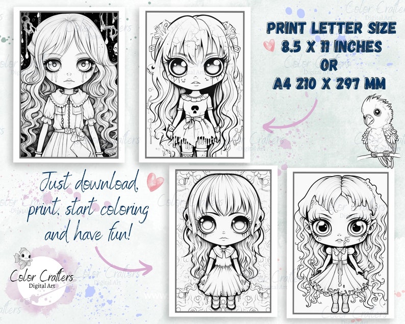 Creepy Chibi Horror Coloring Pages Instant Download Creepy - Etsy