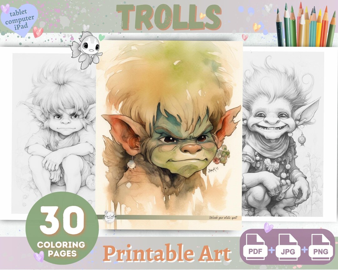 Trolls Fantasy Art in a Coloring Book for Adults & Teens. - Etsy