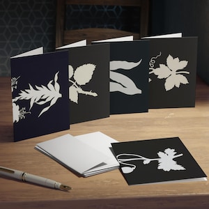 Lot de 5 cartes de voeux florales cyanotypées - impression d'art botanique, fleur de botanique - ensemble de papeterie, carte postale, cartes de remerciement vierges, toute occasion