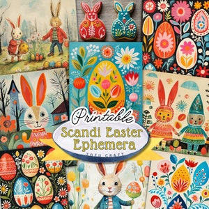 100+ Retro Skandinavische Ostern Ephemera für junk Journal Nordische Ostern Collage Blatt Digitaler Download Druckbare Vintage Ephemera Volkskunst