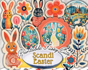 Retro Scandinavian Easter fussy cut Nordic Easter Sticker collage sheet Digital download Printable Vintage Ephemera Folk Art Inspired Design
