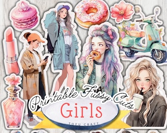 Watercolor Girls Printable Collage Sheet Digital Download Girls Fashion Images for Scrapbooking Junk Journals Planner Stickers and Ephemera