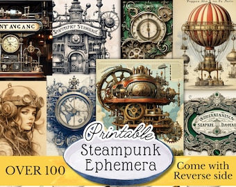 Utskrivbara Steampunk-ephemera, skräpjournal-dekorationer (digital nedladdning)