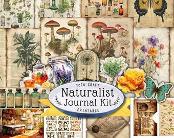 Naturalist Junk Journal Kit, Botanical Ephemera, Collage Sheets (Digital Download)