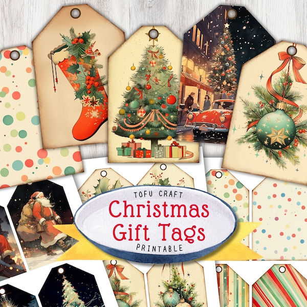 Christmas gift tags printable, Christmas Tags for Christmas 2023, Digital download Christmas Tags, Vintage Christmas Ephemera printable