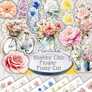 Shabby Chic aquarela Flores adesivos folhas de colagem Vintage Ephemera para Junk Journal Flores retrô cortes exigentes Download digital para impressão