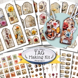 Vintage Tag Making Kit for Junk Journals, Printable Journal Inserts, Gift Tags Printable, Scrapbooking and Junk Journal Supplies, DIY Tags