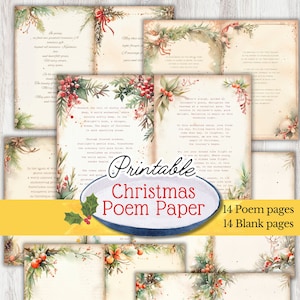 Weihnachtsseiten für Junk Journal und scrapbooking, Weihnachtsgedicht Papier Weihnachten blanko Papier für Weihnachten Junk Journal füllen Printables