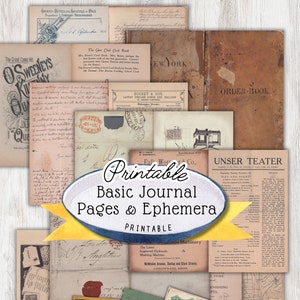 Printable Vintage Ephemera Kit, Basic Junk Journal Pages (Digital Download)