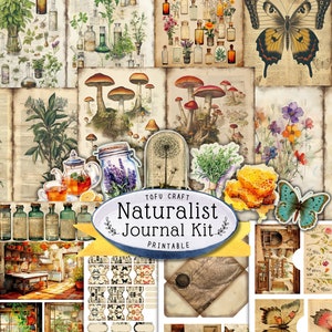 Ensemble de carnets naturalistes, kit d'art botanique imprimable pour le scrapbooking et création de journaux en téléchargement numérique feuilles de collage éphémères à base de plantes