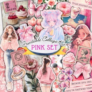 PINK all-in-one Junk Journal Kit, Ephemera Pack für Art Journal und Art Collage, Art Journal Printables, Digital Scrapbooking Verzierungen