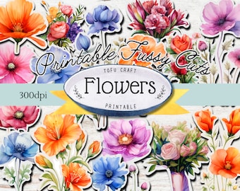 Printable watercolor flower Fussy Cuts flower Ephemera Junk Journal flower fussy cuts digital download sticker wild flower scrapbooking