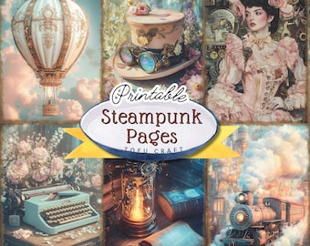 Whimsical Steampunk Journal Pages, Printable Romantic Ephemera (Digital Download)