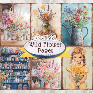 Wilde bloemen ongewenste dagboekpapieren, vintage stijl afdrukbare bloemen ongewenste dagboekpagina's, digitale download plakboek en kunsttijdschriftbenodigdheden