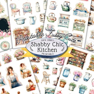 Afdrukbare shabby chic keuken, vintage shabby chic ephemera voor Junk Journal Shabby chic stickervel afdrukbare digitale download