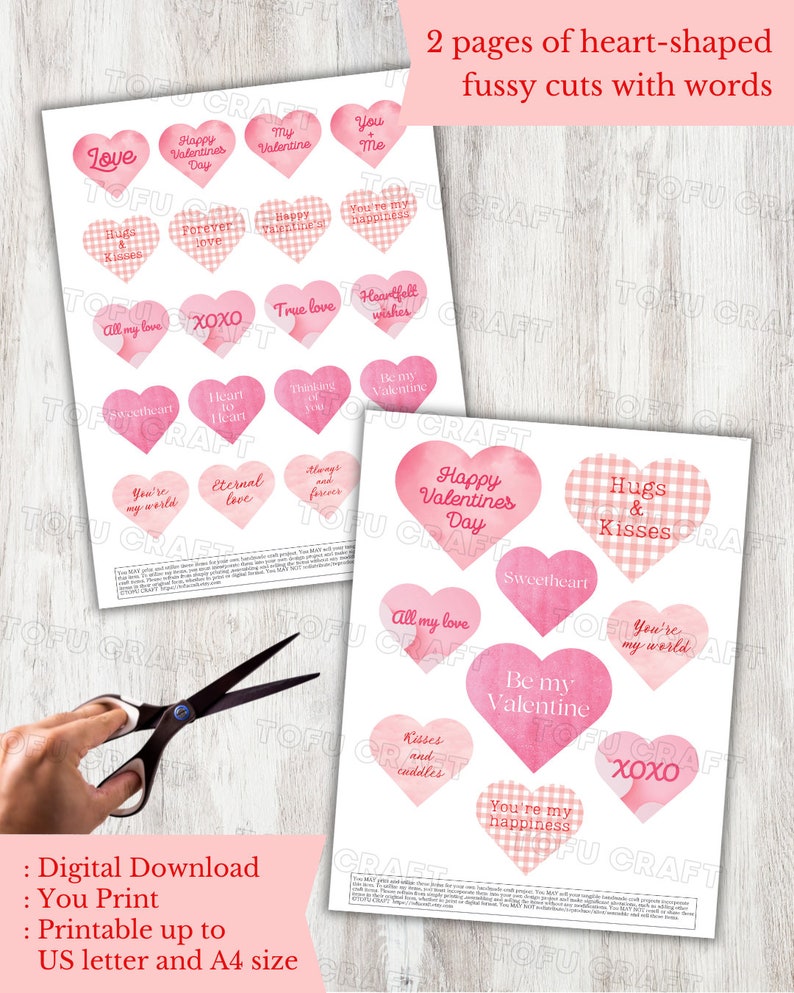 Romantic Valentines Words Strips Printable Collage Sheet, Valentine ...