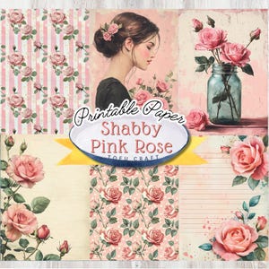 Shabby Chic Pink Rose Junk Journal Pages, Rustic Rose Collage Sheets, Vintage Floral Scrapbooking Paper, Printable Digital Download pages