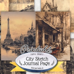 Vintage City Sketch digitaal papier voor junk Journal (digitale download)