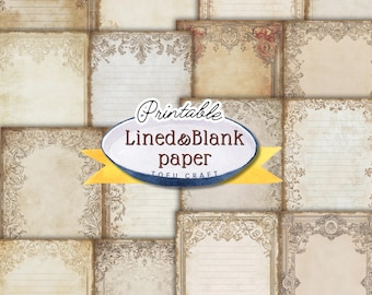 Vintage Style Blank and Lined Junk Journal papers, Rustic Style Printable Junk Journal Pages, Digital download Scrapbooking Paper Supplies