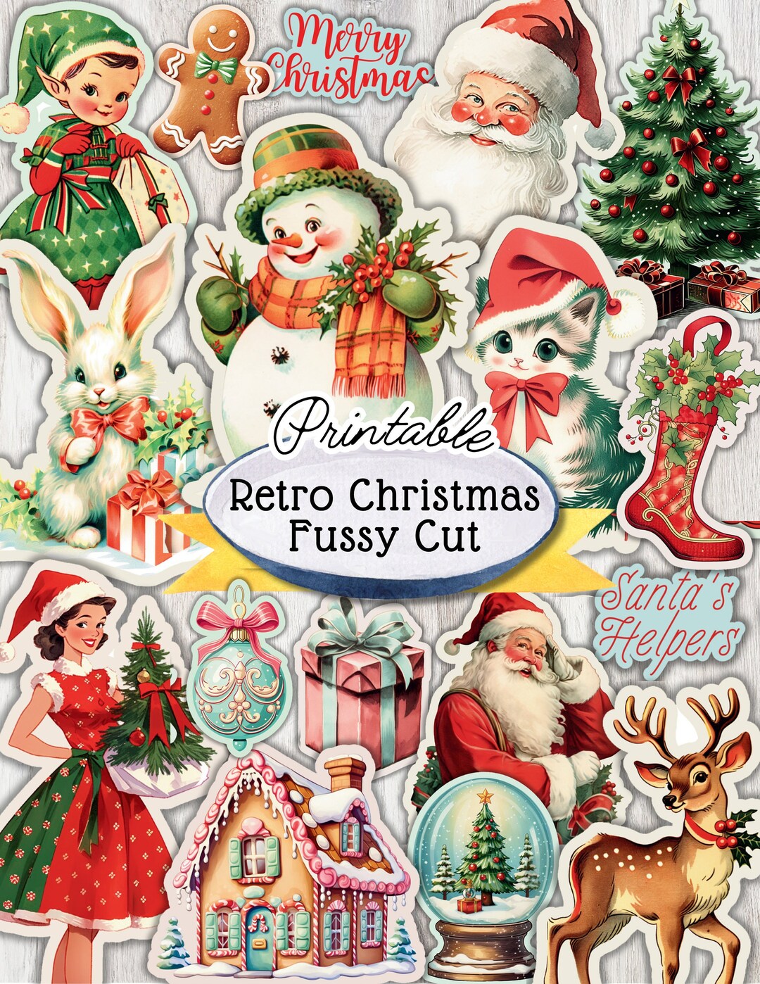 Retro Christmas Printable Collage Sheet Christmas Ephemera for Junk ...