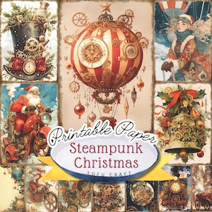 Steampunk Weihnachten Junk Journal Seiten, druckbare Vintage Urlaub Collage Sheets für Scrapbook, Steampunk Decoupage Papier, Instant Download