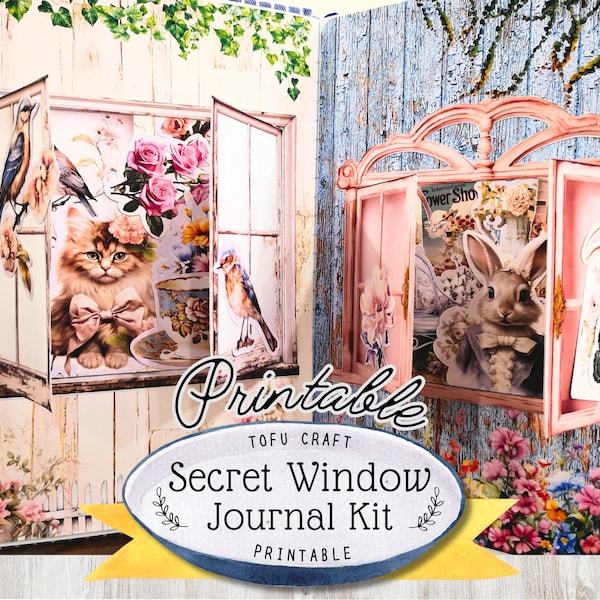 Junk Journal Kit Printable shabby Chic Junk journal Window Ephemera for Junk journal printable kit Digital download Junk Journal Windows