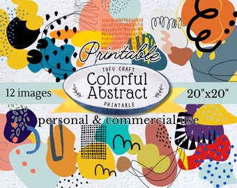 Boho abstracte vormen clipart, kleurrijke collage-elementen (digitale download)