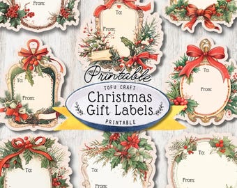 Printable Vintage Christmas Gift Tags: Retro Holiday Labels (Digital Download)