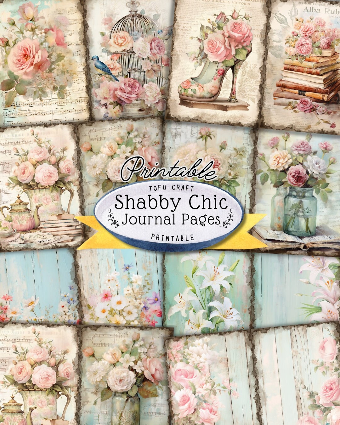 Shabby Chic Junk Journal Printable Pages: Vintage Ephemera (digital ...