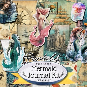 Kit de journal indésirable sirène imprimable papier numérique vintage et éphémères pour le scrapbooking éphémères sirène pour la journalisation indésirable sur le thème de l'océan