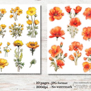 Printable Watercolor Flower Fussy Cuts Flower Ephemera Junk Journal ...