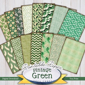 Vintage stijl groen thema ongewenste dagboekpagina's, digitale download afdrukbare papieren voor scrapbooking en art journal, afdrukbaar collageblad