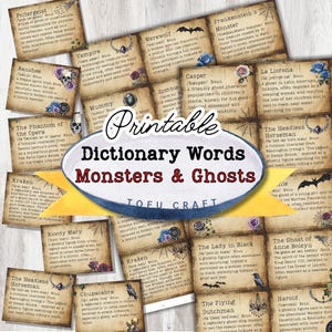 Vintage Gothic Dictionary Monsters and Ghosts Printables – Halloween Junk Journal Ephemera, Spooky Word Definitions, Scrapbooking Fussy Cuts