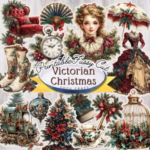Victorian Christmas Fussy Cuts, Printable Digital Download Vintage Style Christmas Art Journal Sticker sheets, Scrapbooking craft supplies