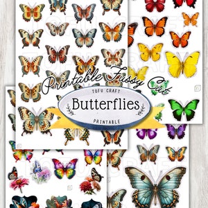 Foglio di collage di farfalle vintage stampabile Download digitale Farfalla colorata per lavoretti di carta e creazione di adesivi e diari di spazzatura