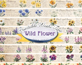 Wildflower Washi Tape Strips, Printable Ephemera (Digital Download)
