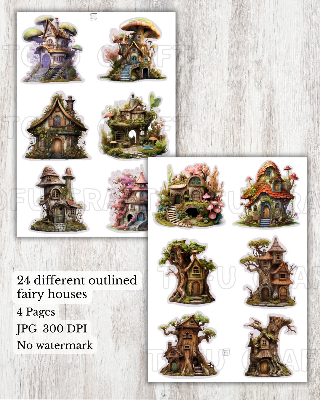Fairy House Printable Collage Sheet Watercolor Fairy House Ephemera ...