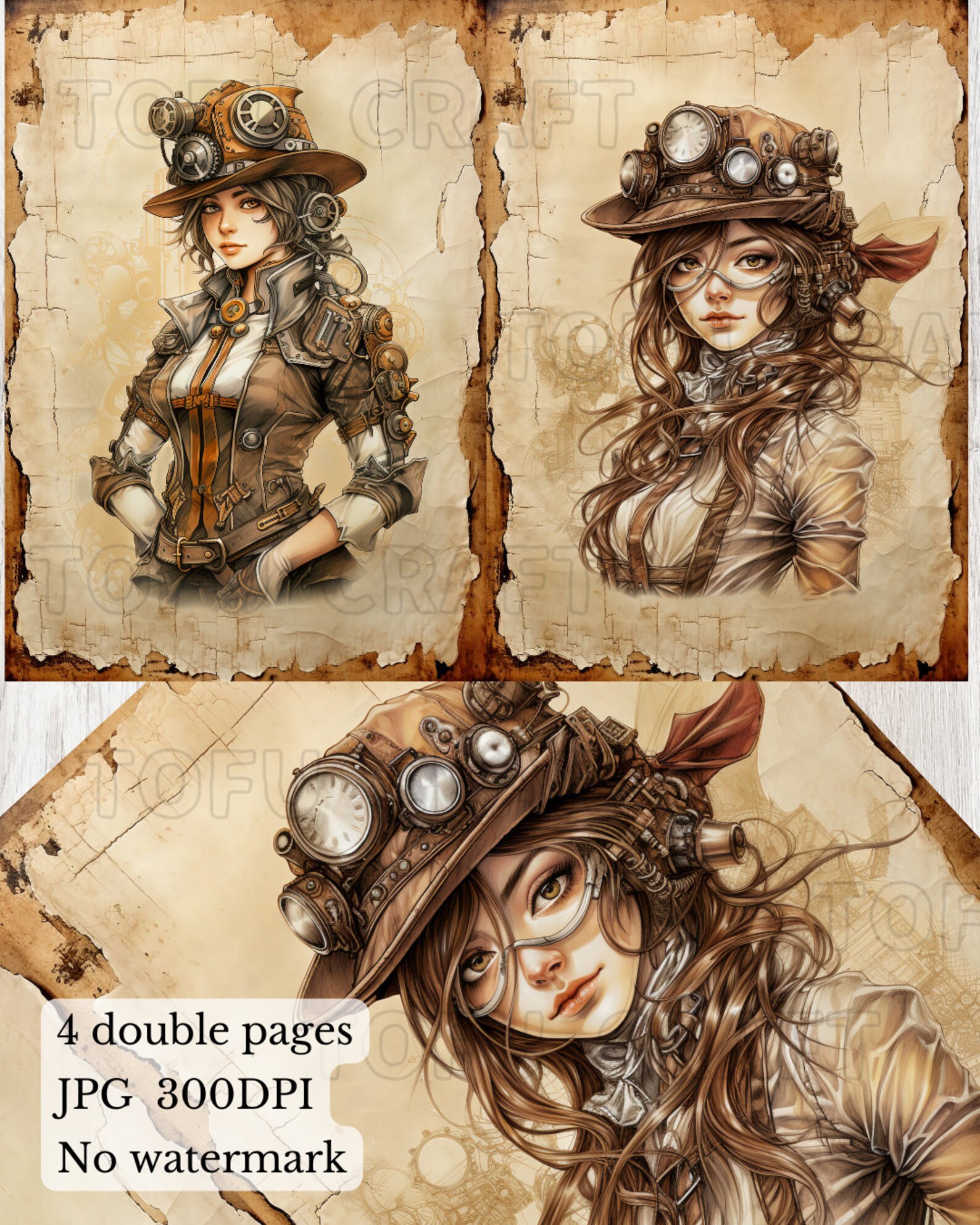 Steampunk Girls Printable Pages Junk Journal Printable Steampunk Girl ...