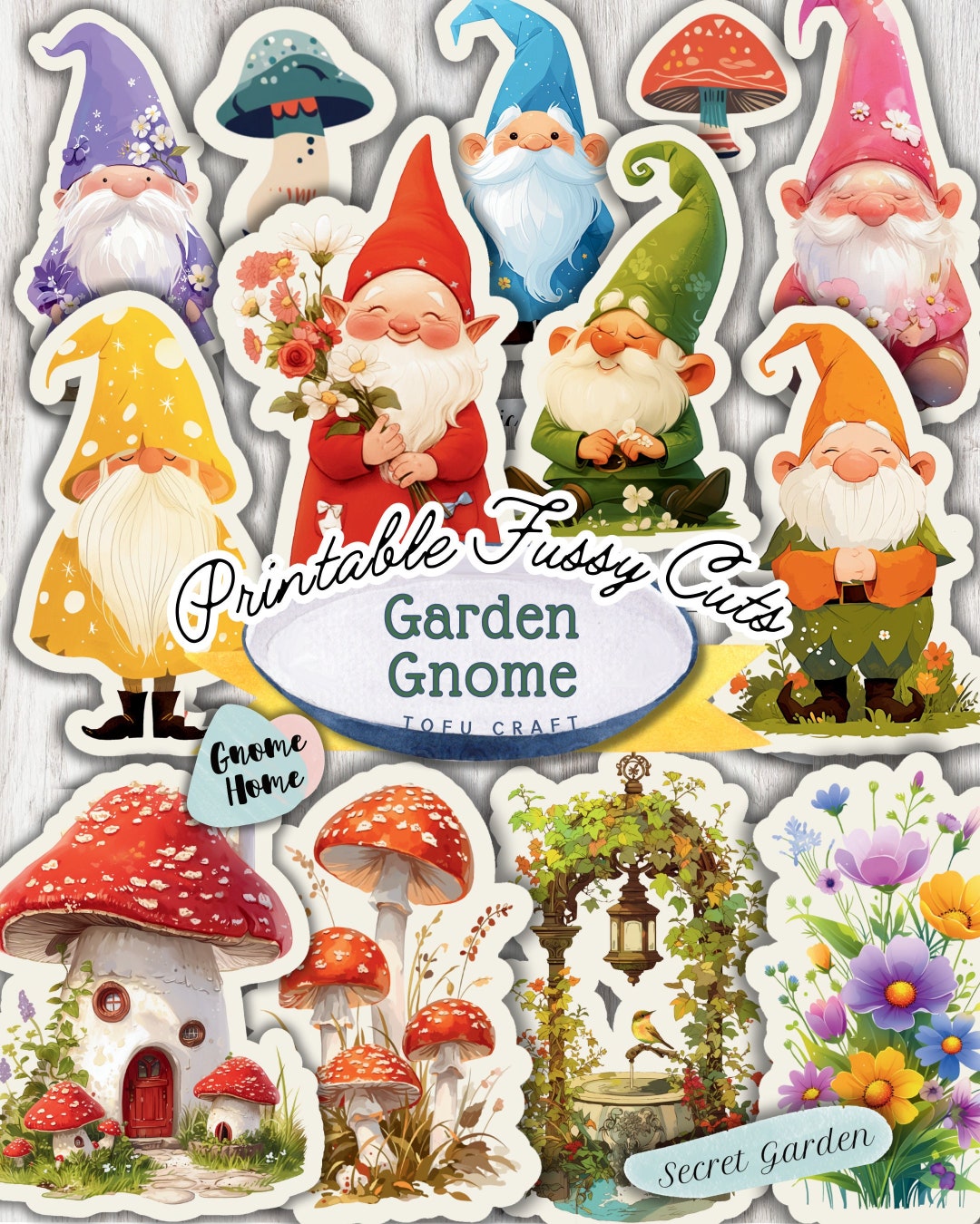 Printable Garden Gnome and Mushroom Images Collage Sheet Digital ...