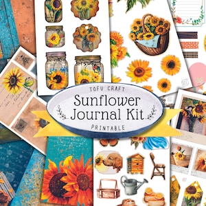 Sunflowers Junk Journal Kit Printable sun flowers Ephemera Printable Vintage Digital download junk journal kit set sunflower Bullet journals